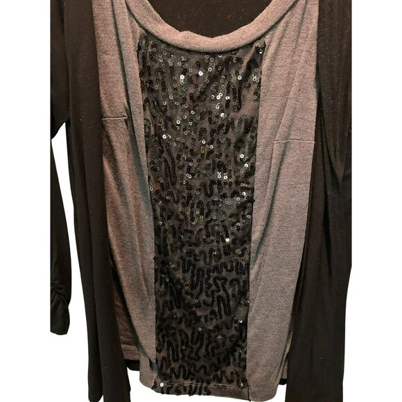 AGB Womens 1X Plus Size Black & Gray Sequin Embellished Layered Look Top - Picture 2 of 6